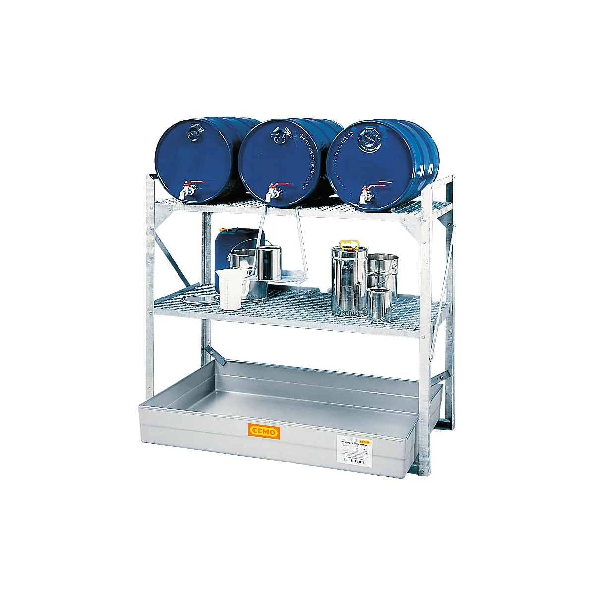 Estantería para barriles tipo 360, para 6 barriles de 60 l c.u., 2 niveles de rejilla, 6 recubrimientos para barriles y cubeta colectora de PRFV para 150 l