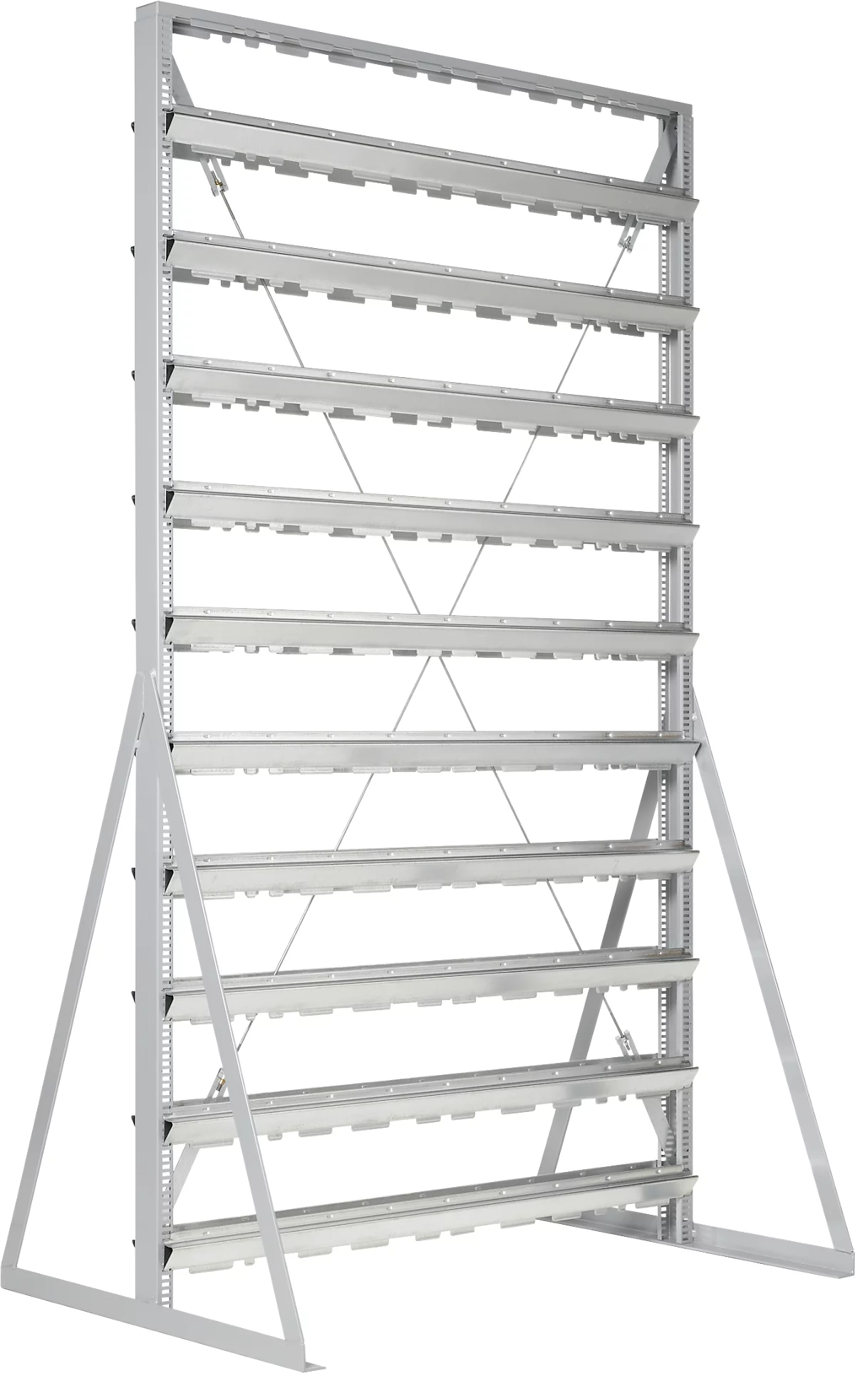 Estantería vertical, instalable por 2 lados, 20 filas, sin cajones abiertos, ancho 1145 x fondo 800 x alto 1950 mm, acero, gris