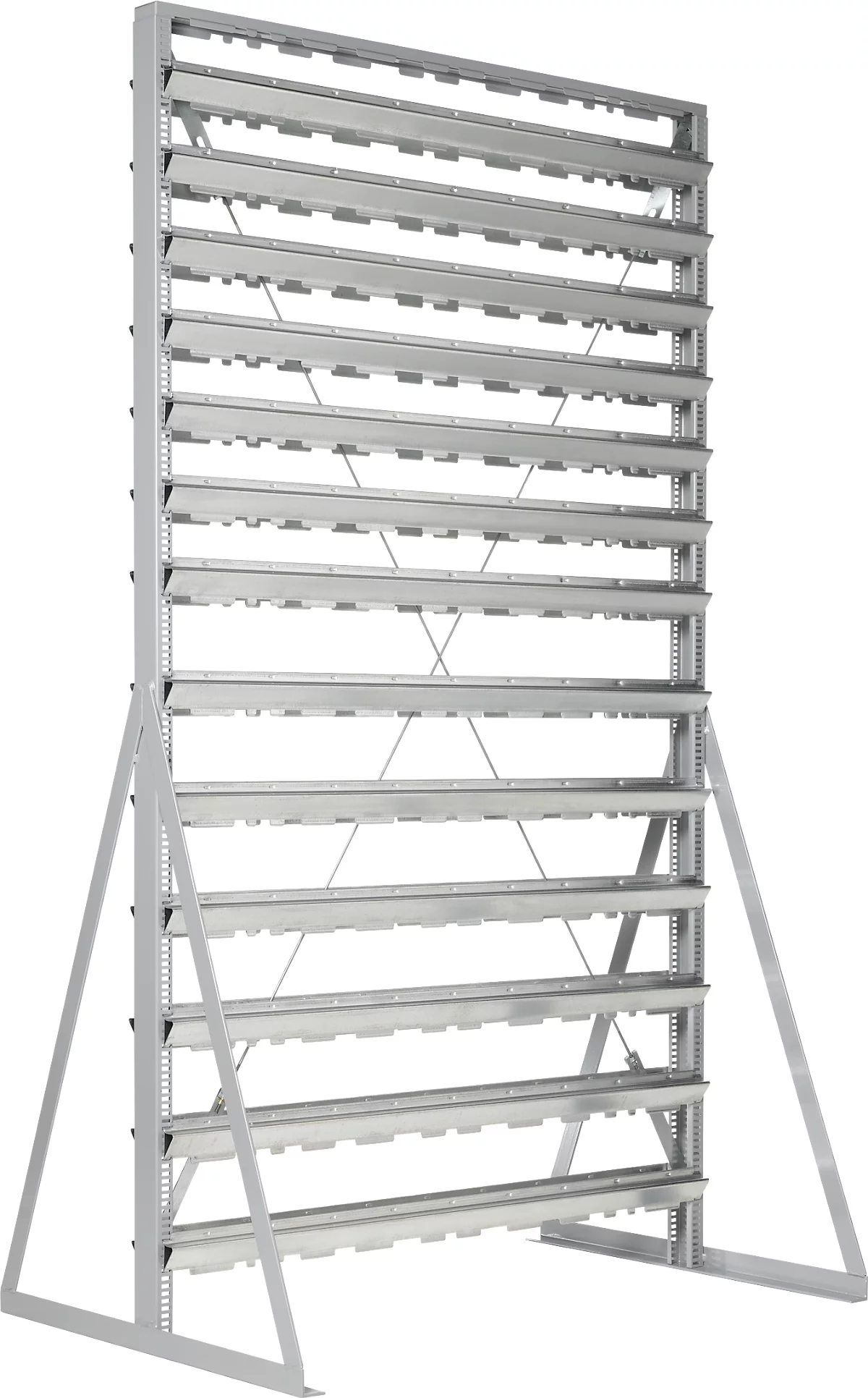 Estantería vertical, instalable por 2 lados, 26 filas, sin cajones abiertos, ancho 1145 x fondo 800 x alto 1950 mm, acero, gris