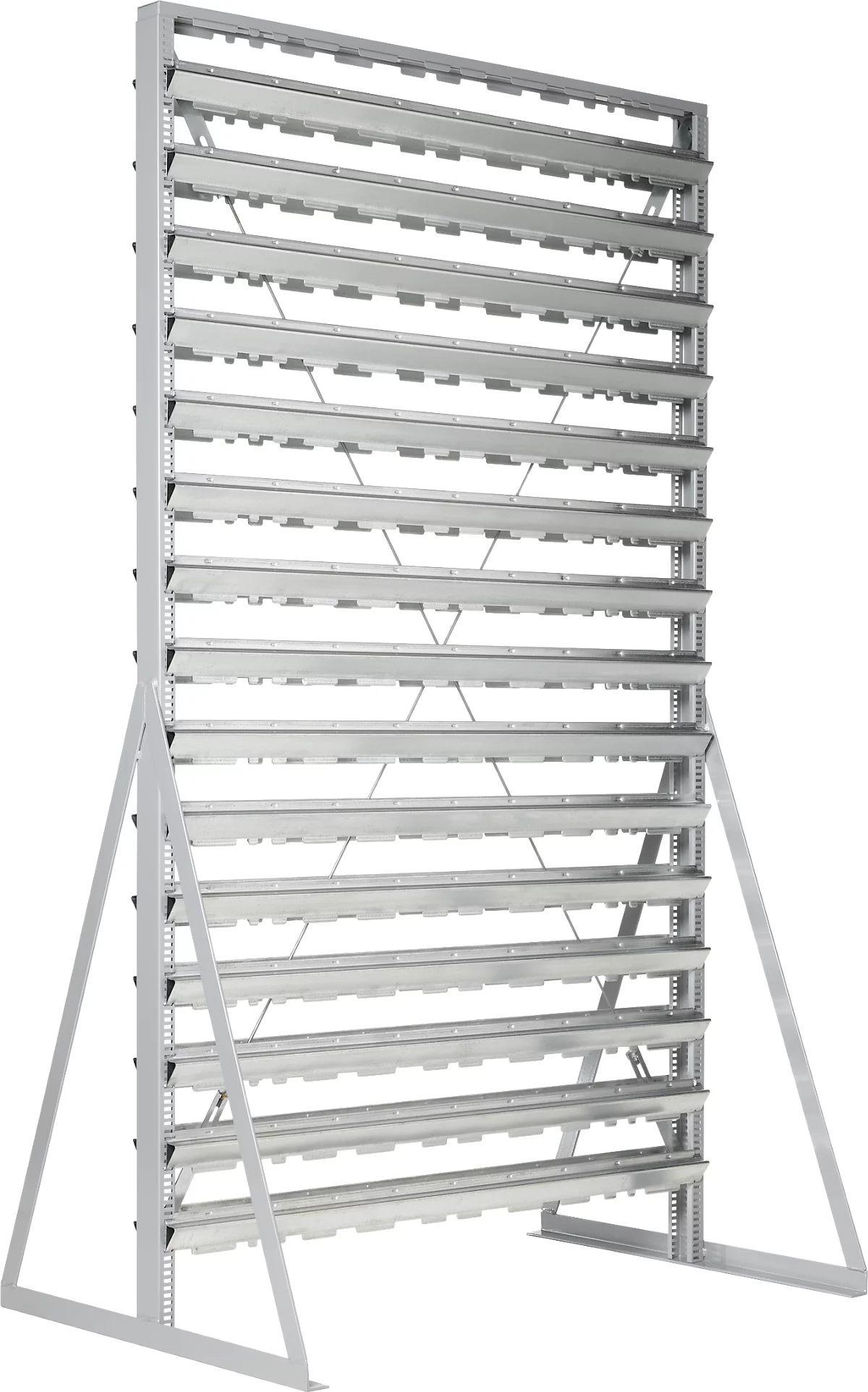 Estantería vertical, instalable por 2 lados, 30 filas, sin cajones abiertos, ancho 1145 x fondo 800 x alto 1950 mm, acero, gris