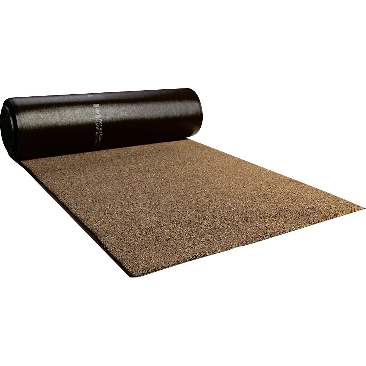 Material de estera marrón enrollado, parcialmente desenrollado.