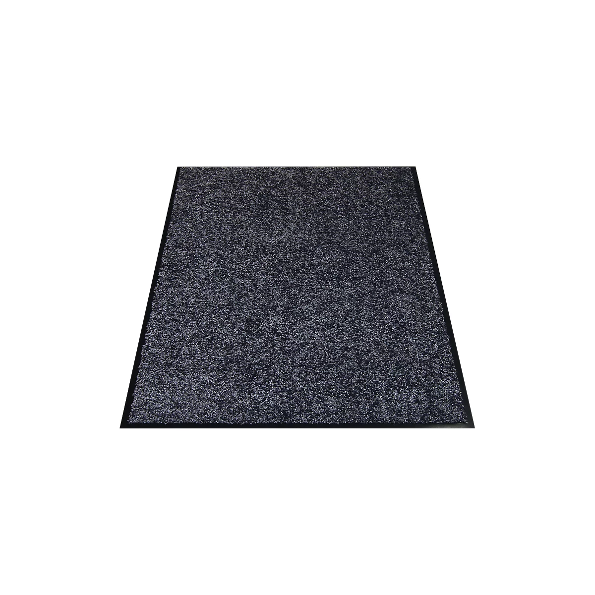 Alfombrilla de entrada color antracita con borde negro. La superficie es ligeramente texturizada.