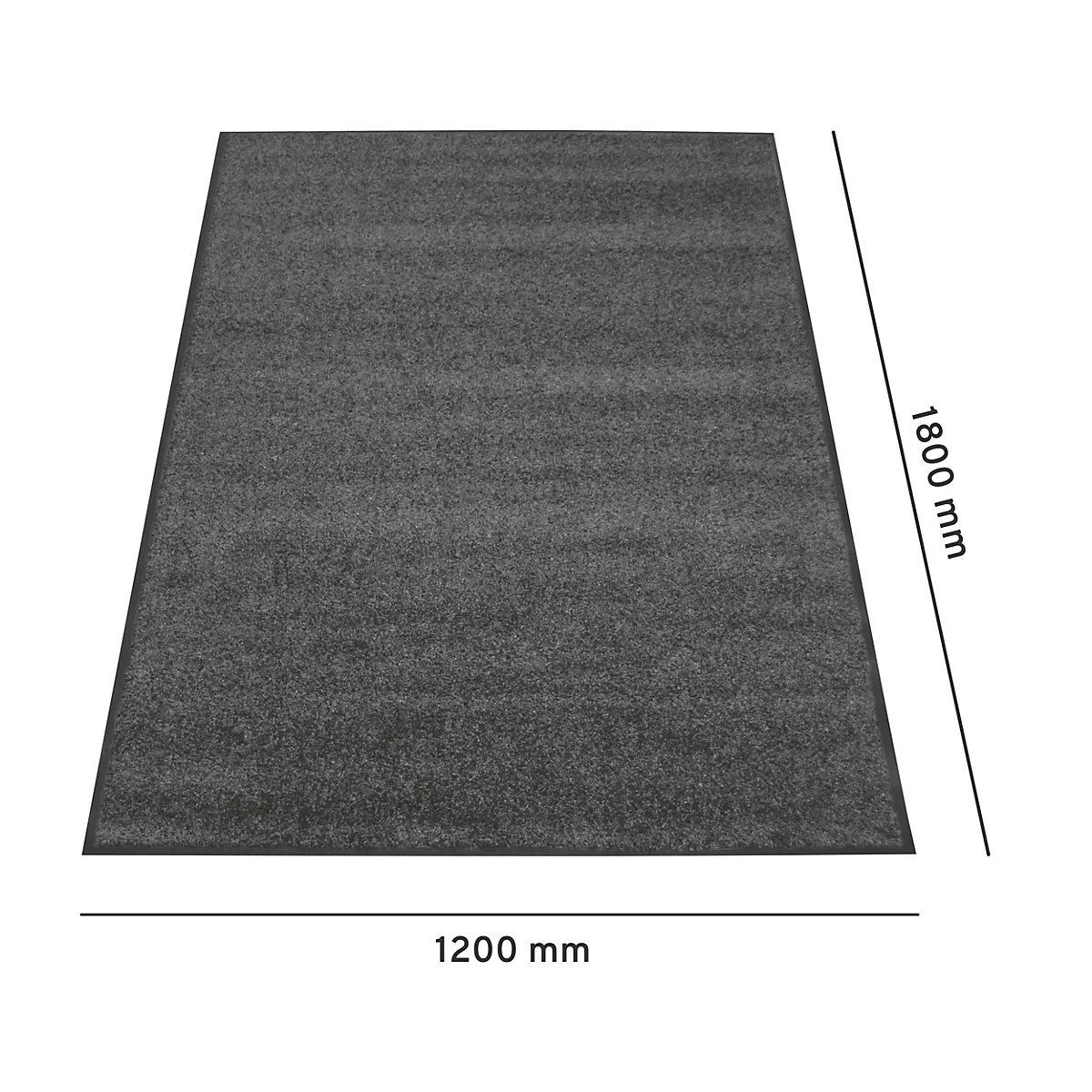 Una alfombra rectangular gris. Dimensiones: 1200 mm x 1800 mm.