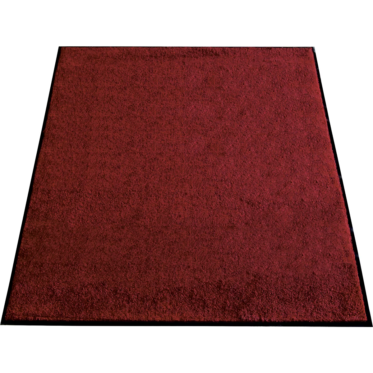 Una alfombra roja rectangular con un borde negro.