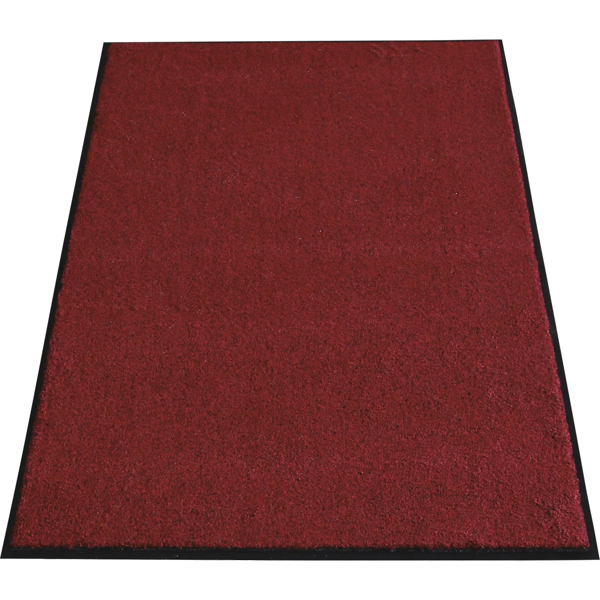 Felpudo rectangular rojo con marco negro.