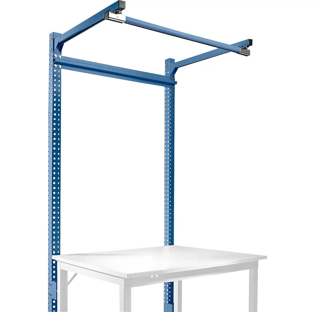 Estructura pórtica adicional con brazo saliente, Mesa básica SPEZIAL mesa de trabajo/banco de trabajo UNIVERSAL/PROFI, 1250 mm, azul brillante