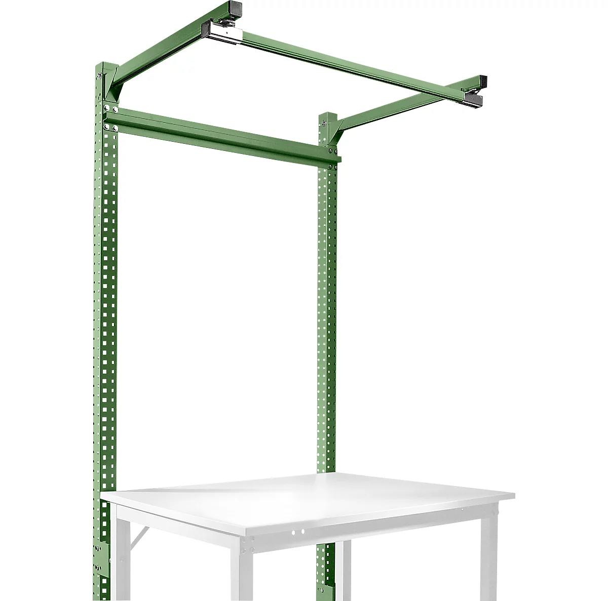 Estructura pórtica adicional con brazo saliente, Mesa básica SPEZIAL mesa de trabajo/banco de trabajo UNIVERSAL/PROFI, 1250 mm, verde reseda