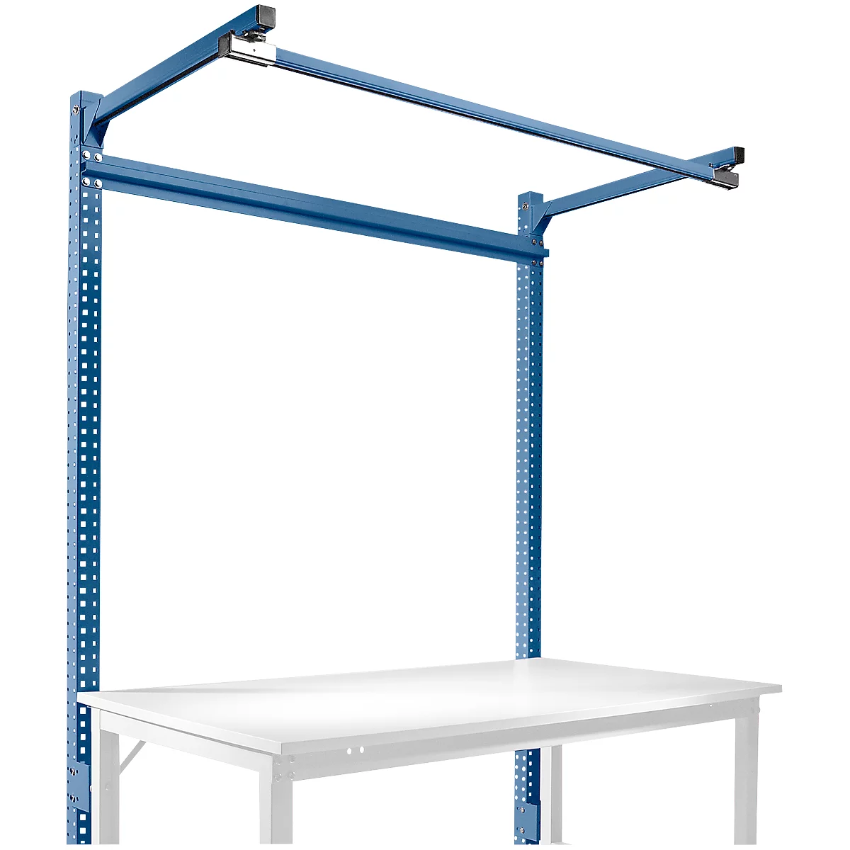 Estructura pórtica adicional con brazo saliente, Mesa básica SPEZIAL mesa de trabajo/banco de trabajo UNIVERSAL/PROFI, 1500 mm, azul brillante