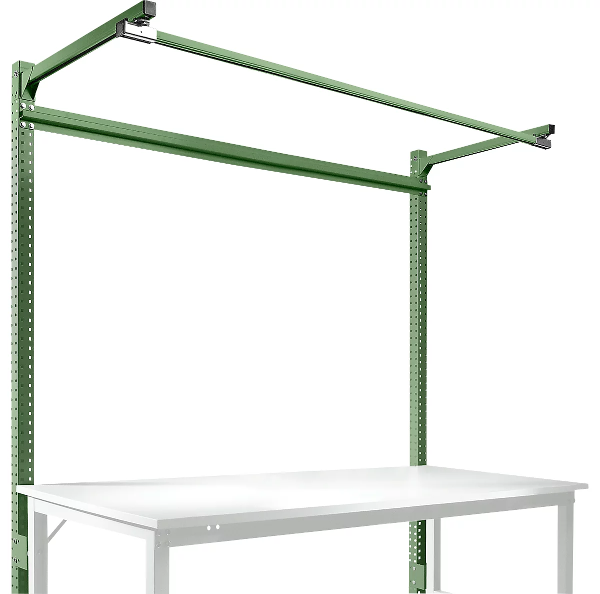 Estructura pórtica adicional con brazo saliente, Mesa básica SPEZIAL mesa de trabajo/banco de trabajo UNIVERSAL/PROFI, 1750 mm, verde reseda