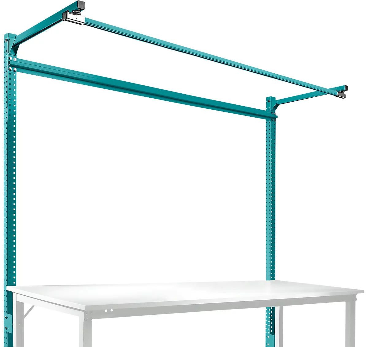 Estructura pórtica adicional con brazo saliente, Mesa básica SPEZIAL mesa de trabajo/banco de trabajo UNIVERSAL/PROFI, 2000 mm, azul agua