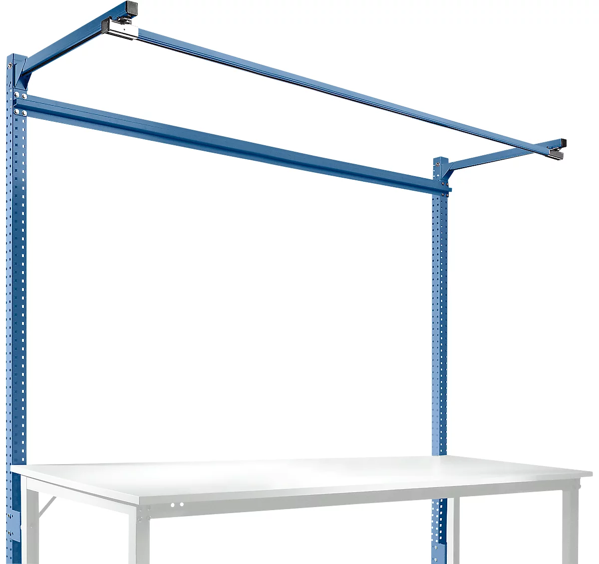 Estructura pórtica adicional con brazo saliente, Mesa básica SPEZIAL mesa de trabajo/banco de trabajo UNIVERSAL/PROFI, 2000 mm, azul brillante