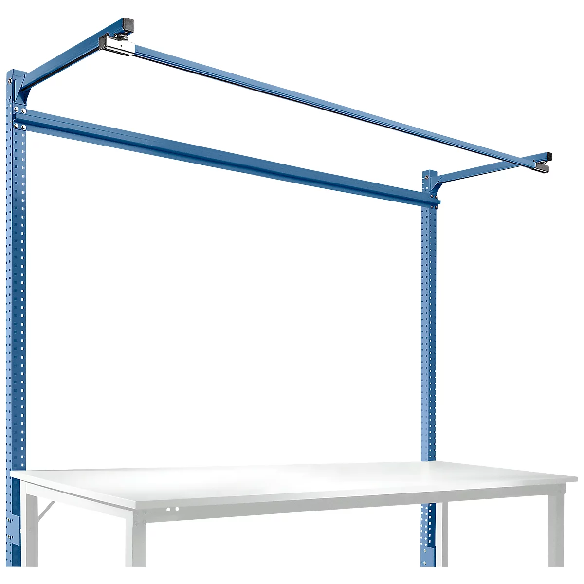 Estructura pórtica adicional con brazo saliente, Mesa básica SPEZIAL mesa de trabajo/banco de trabajo UNIVERSAL/PROFI, 2000 mm, azul brillante