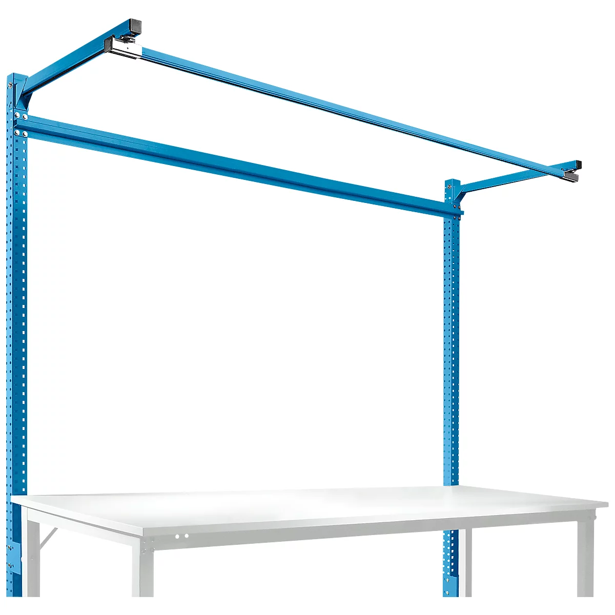 Estructura pórtica adicional con brazo saliente, Mesa básica SPEZIAL mesa de trabajo/banco de trabajo UNIVERSAL/PROFI, 2000 mm, azul luminoso