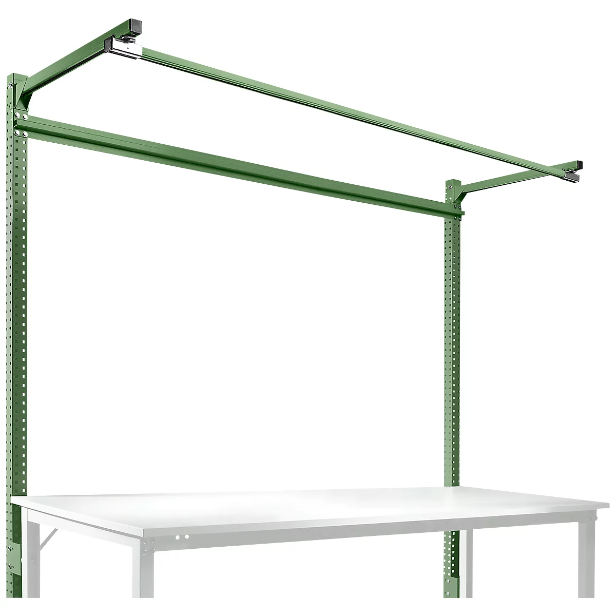 Estructura pórtica adicional con brazo saliente, Mesa básica SPEZIAL mesa de trabajo/banco de trabajo UNIVERSAL/PROFI, 2000 mm, verde reseda