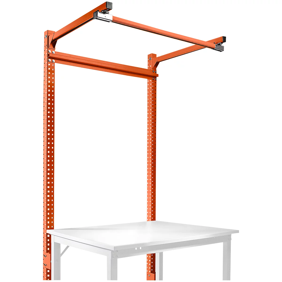 Estructura pórtica adicional con brazo saliente, Mesa básica STANDARD mesa de trabajo/banco de trabajo UNIVERSAL/PROFI, 1250 mm, rojo anaranjado