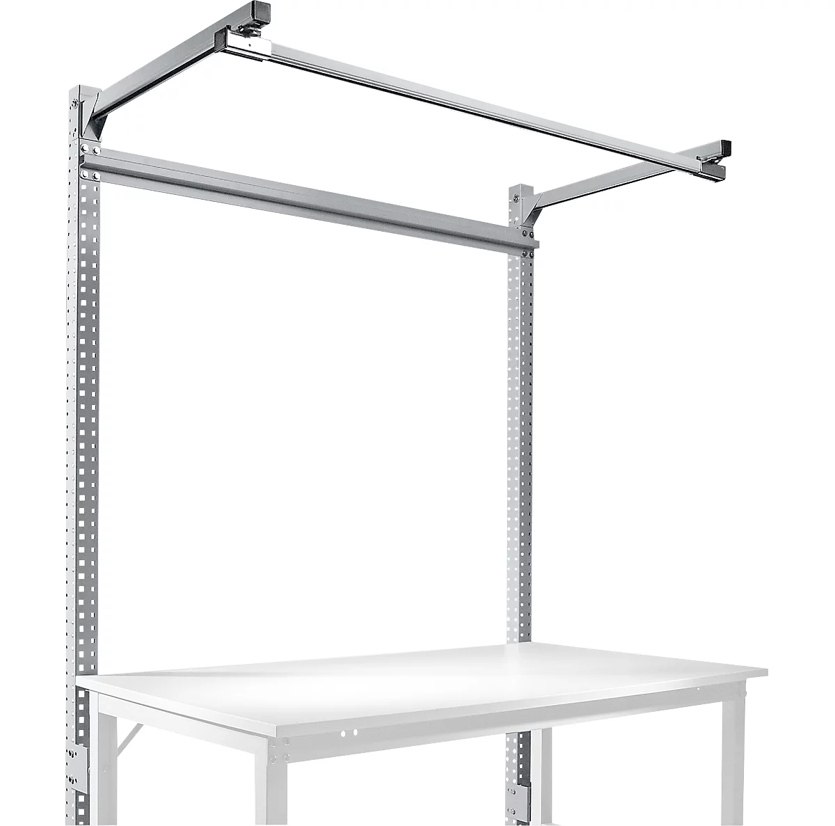 Estructura pórtica adicional con brazo saliente, Mesa básica STANDARD mesa de trabajo/banco de trabajo UNIVERSAL/PROFI, 1500 mm, aluminio plateado