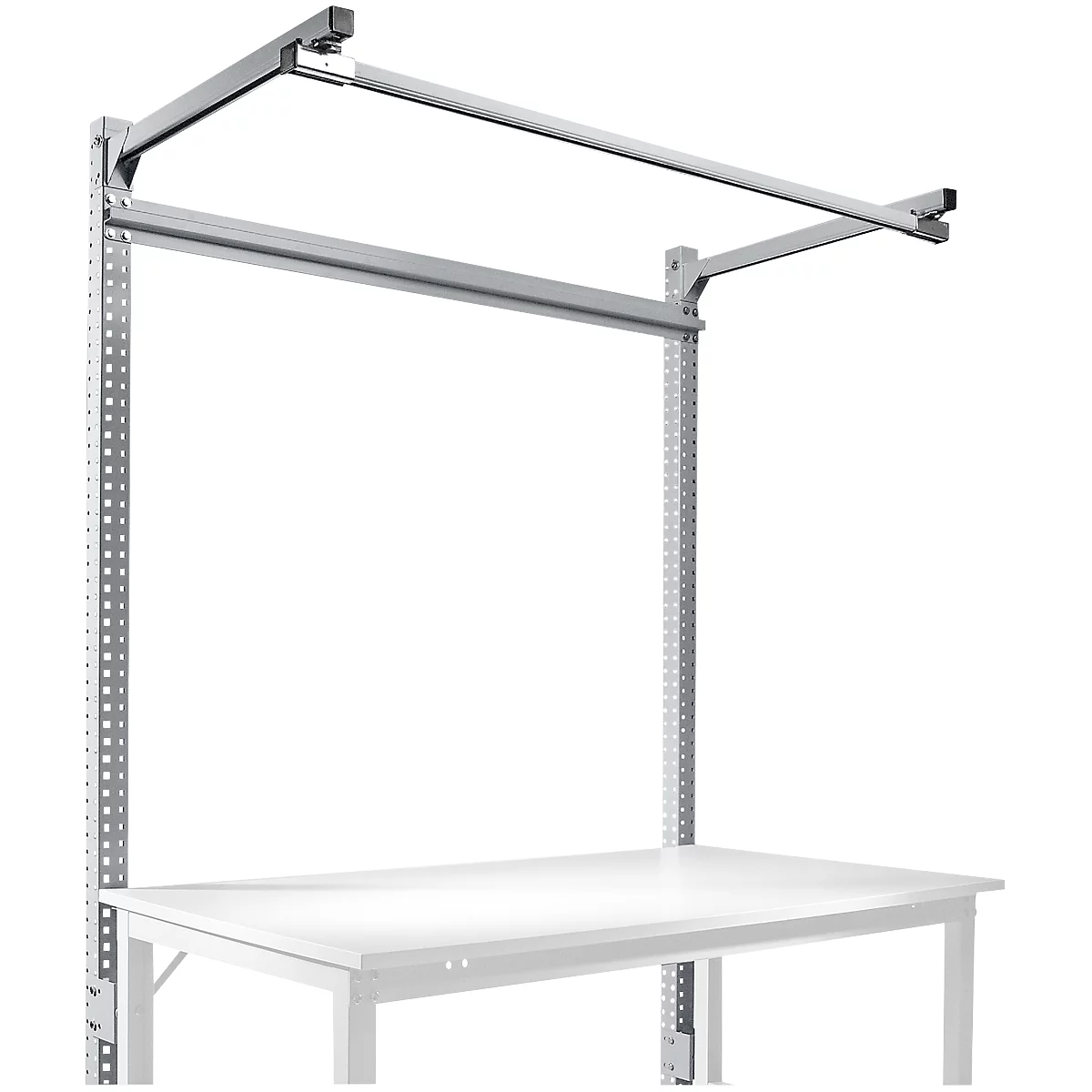 Estructura pórtica adicional con brazo saliente, Mesa básica STANDARD mesa de trabajo/banco de trabajo UNIVERSAL/PROFI, 1500 mm, aluminio plateado