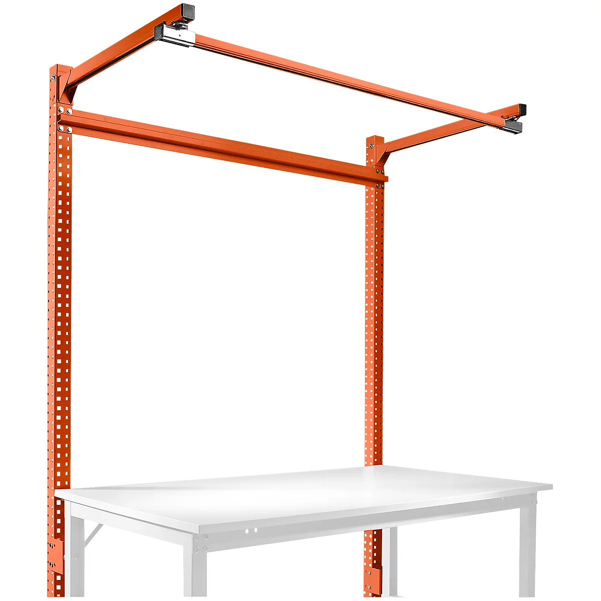 Estructura pórtica adicional con brazo saliente, Mesa básica STANDARD mesa de trabajo/banco de trabajo UNIVERSAL/PROFI, 1500 mm, rojo anaranjado