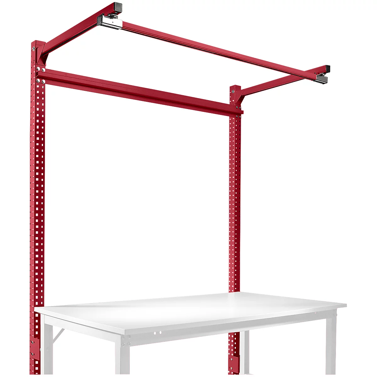 Estructura pórtica adicional con brazo saliente, Mesa básica STANDARD mesa de trabajo/banco de trabajo UNIVERSAL/PROFI, 1500 mm, rojo rubí