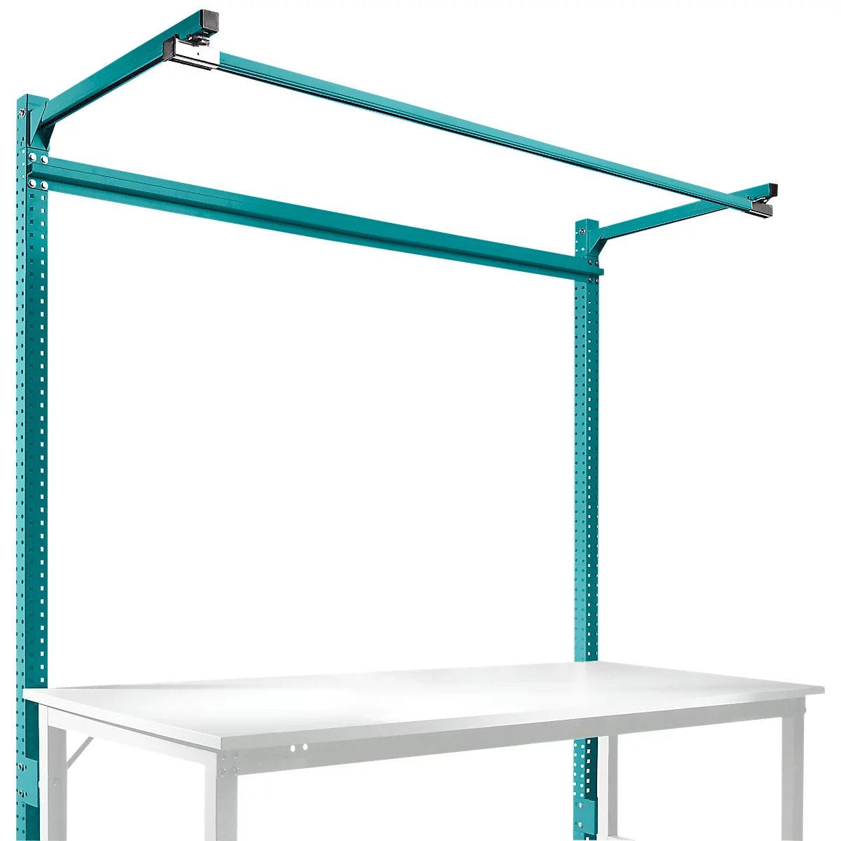 Estructura pórtica adicional con brazo saliente, Mesa básica STANDARD mesa de trabajo/banco de trabajo UNIVERSAL/PROFI, 1750 mm, azul agua