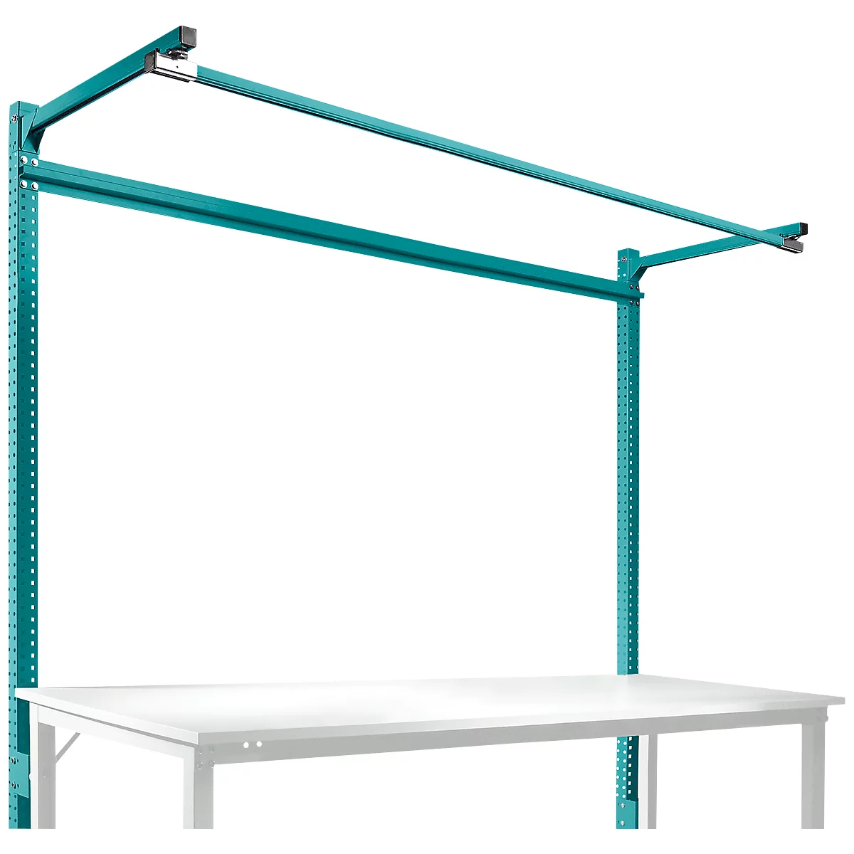 Estructura pórtica adicional con brazo saliente, Mesa básica STANDARD mesa de trabajo/banco de trabajo UNIVERSAL/PROFI, 2000 mm, azul agua