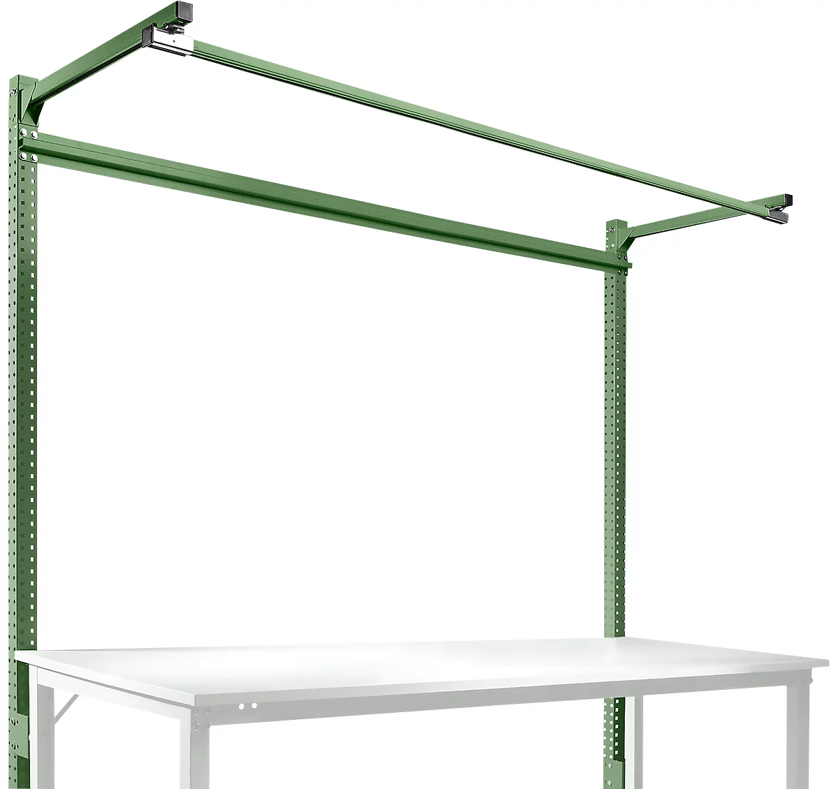 Estructura pórtica adicional con brazo saliente, Mesa básica STANDARD mesa de trabajo/banco de trabajo UNIVERSAL/PROFI, 2000 mm, verde reseda