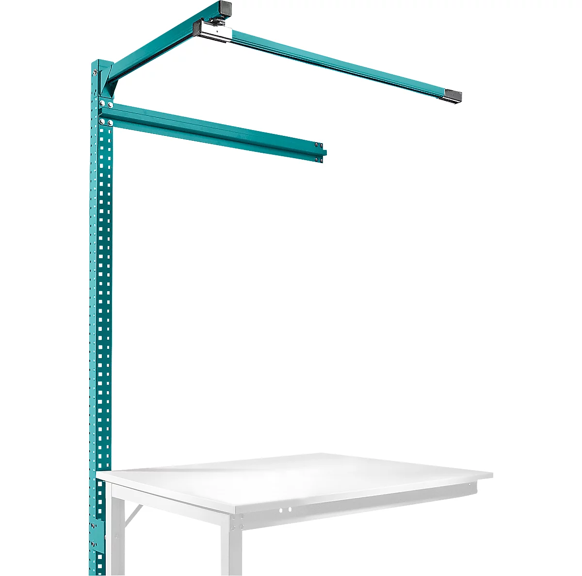 Estructura pórtica adicional con brazo saliente, Mesa de extensión SPEZIAL mesa de trabajo/banco de trabajo UNIVERSAL/PROFI, 1250 mm, azul agua