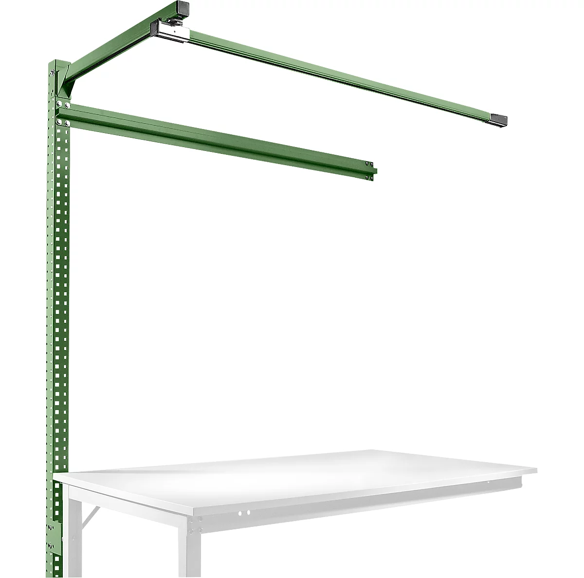 Estructura pórtica adicional con brazo saliente, Mesa de extensión SPEZIAL mesa de trabajo/banco de trabajo UNIVERSAL/PROFI, 1500 mm, verde reseda