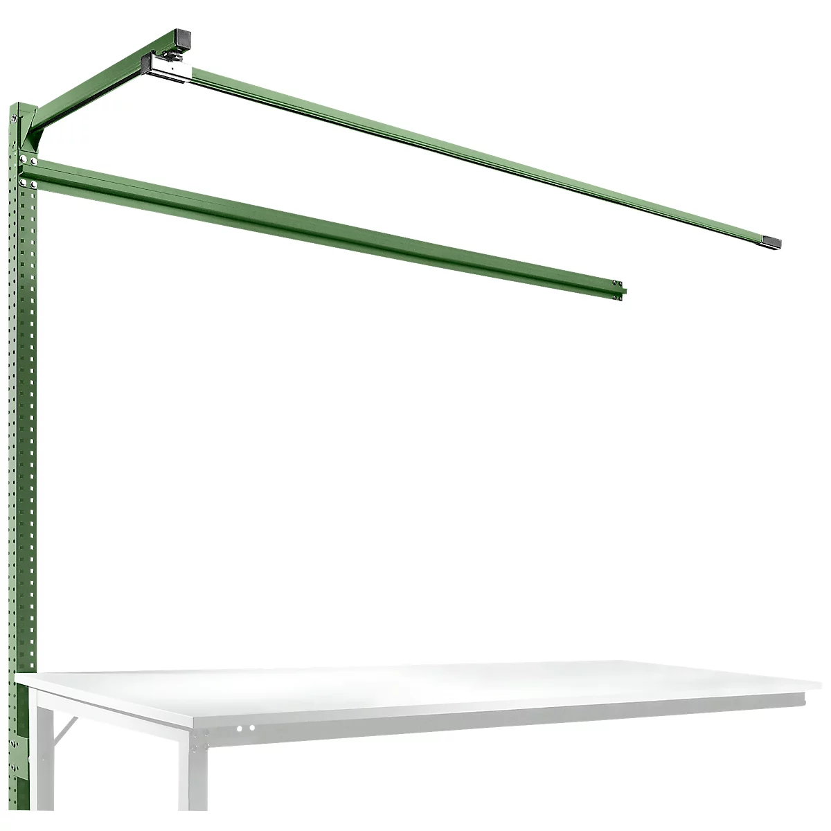 Estructura pórtica adicional con brazo saliente, Mesa de extensión SPEZIAL mesa de trabajo/banco de trabajo UNIVERSAL/PROFI, 2000 mm, verde reseda