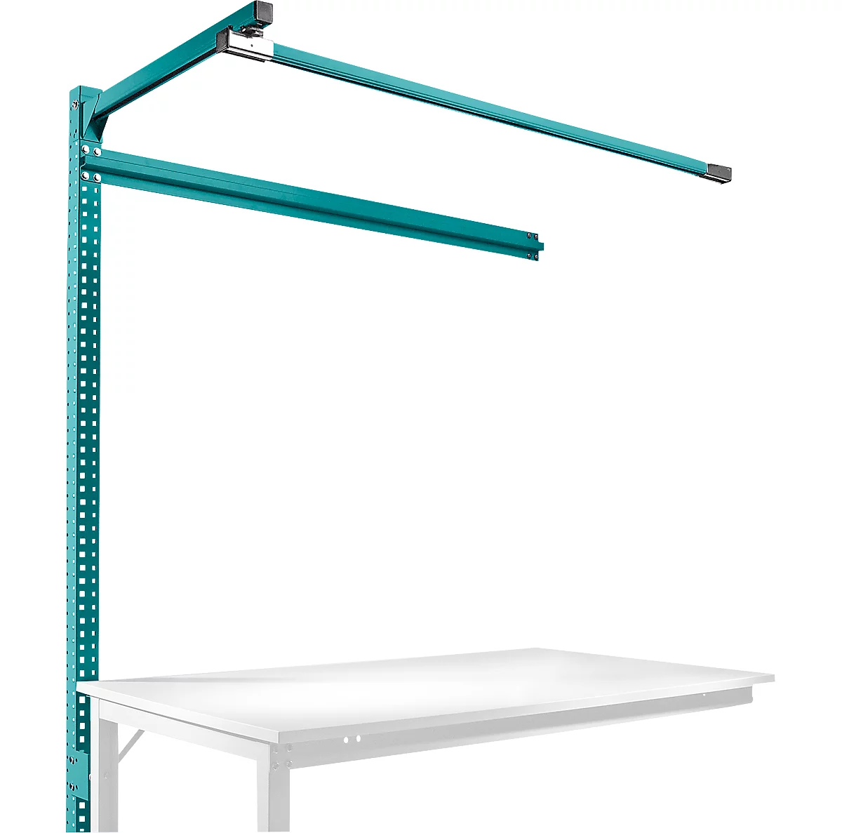 Estructura pórtica adicional con brazo saliente, Mesa de extensión STANDARD mesa de trabajo/banco de trabajo UNIVERSAL/PROFI, 1500 mm, azul agua