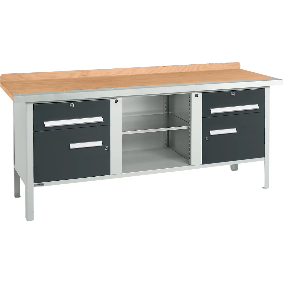 Etabli à caisson Schäfer Shop Select PW 200-0, plateau en hêtre multiplex, avec chant en acier, jusqu'à 750 kg, L 2000 x P 700 x H 840 mm, anthracite
