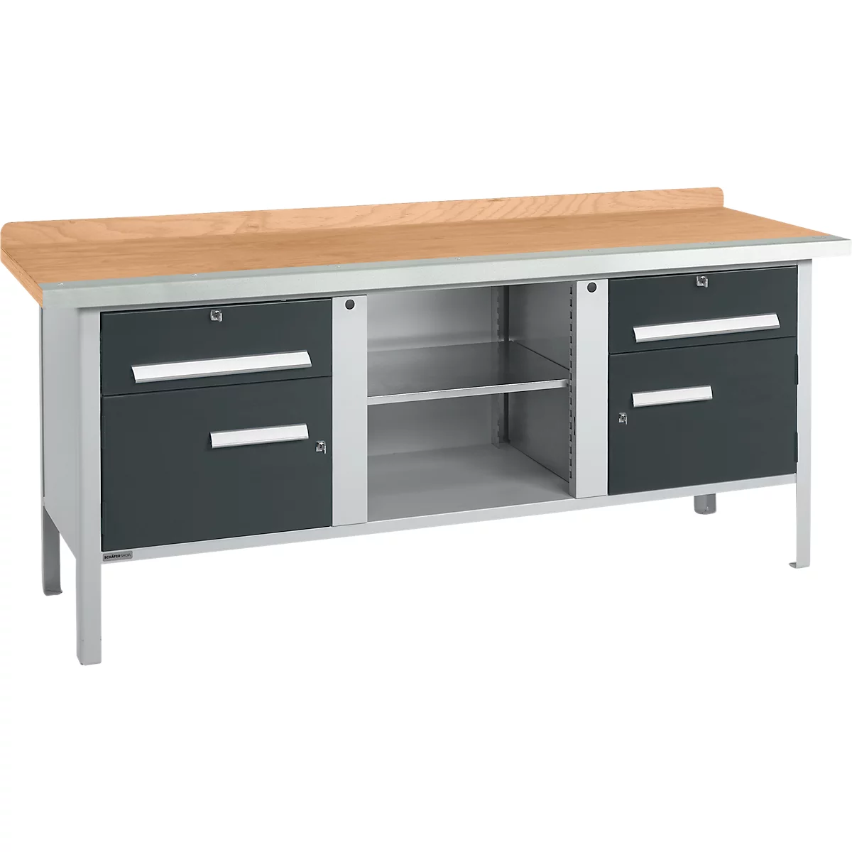 Etabli à caisson Schäfer Shop Select PW 200-0, plateau en hêtre multiplex, avec chant en acier, jusqu'à 750 kg, L 2000 x P 700 x H 840 mm, anthracite