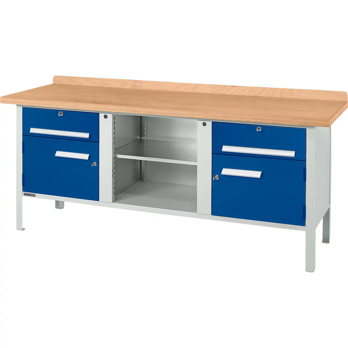 Établi à caisson Schäfer Shop Select PW 200-0, plateau en hêtre multiplex, jusqu'à 750 kg, L 2000 x P 700 x H 840 mm, bleu gentiane
