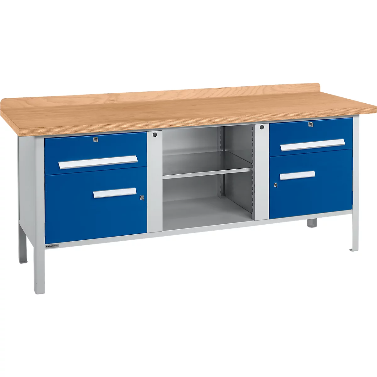 Établi à caisson Schäfer Shop Select PW 200-0, plateau en hêtre multiplex, jusqu'à 750 kg, L 2000 x P 700 x H 840 mm, bleu gentiane