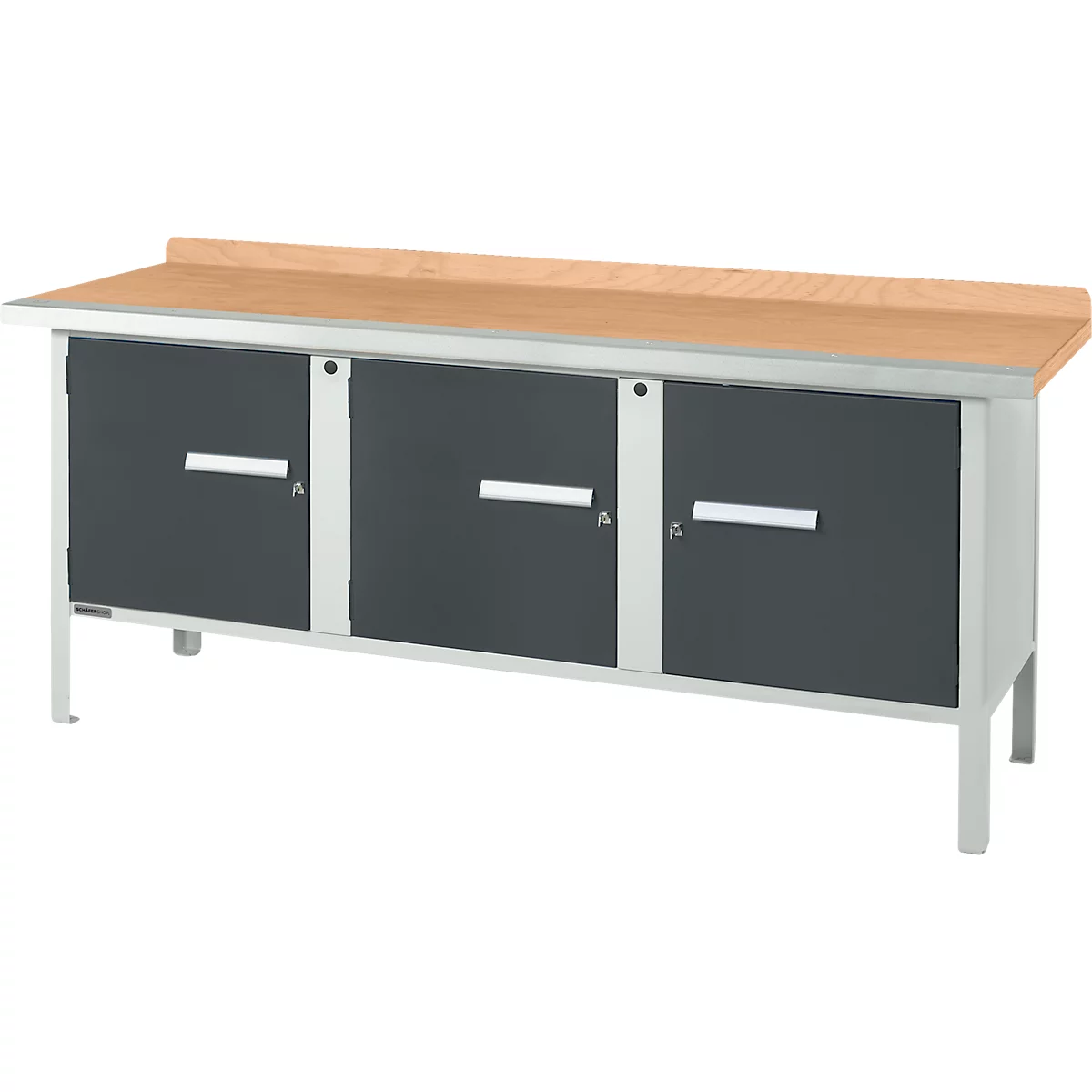 Etabli à caisson Schäfer Shop Select PW 200-3, plateau en hêtre multiplex, avec chant en acier, jusqu'à 750 kg, L 2000 x P 700 x H 840 mm, anthracite