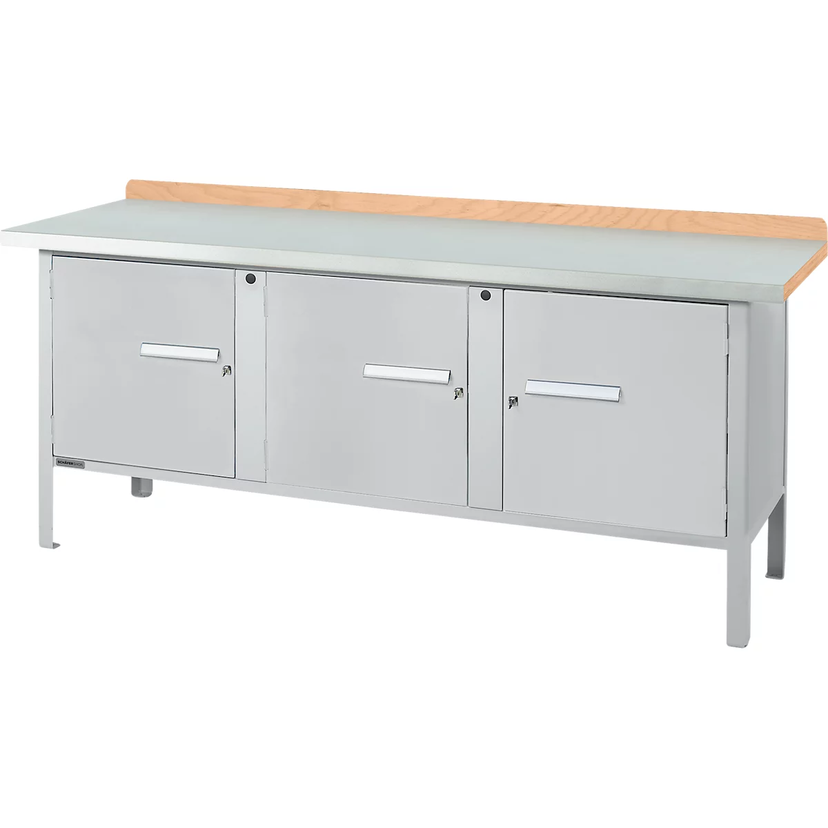 Etabli à caisson Schäfer Shop Select PW 200-3, plateau en hêtre multiplex, avec couvercle en acier, jusqu'à 750 kg, L 2000 x P 700 x H 840 mm, aluminium blanc