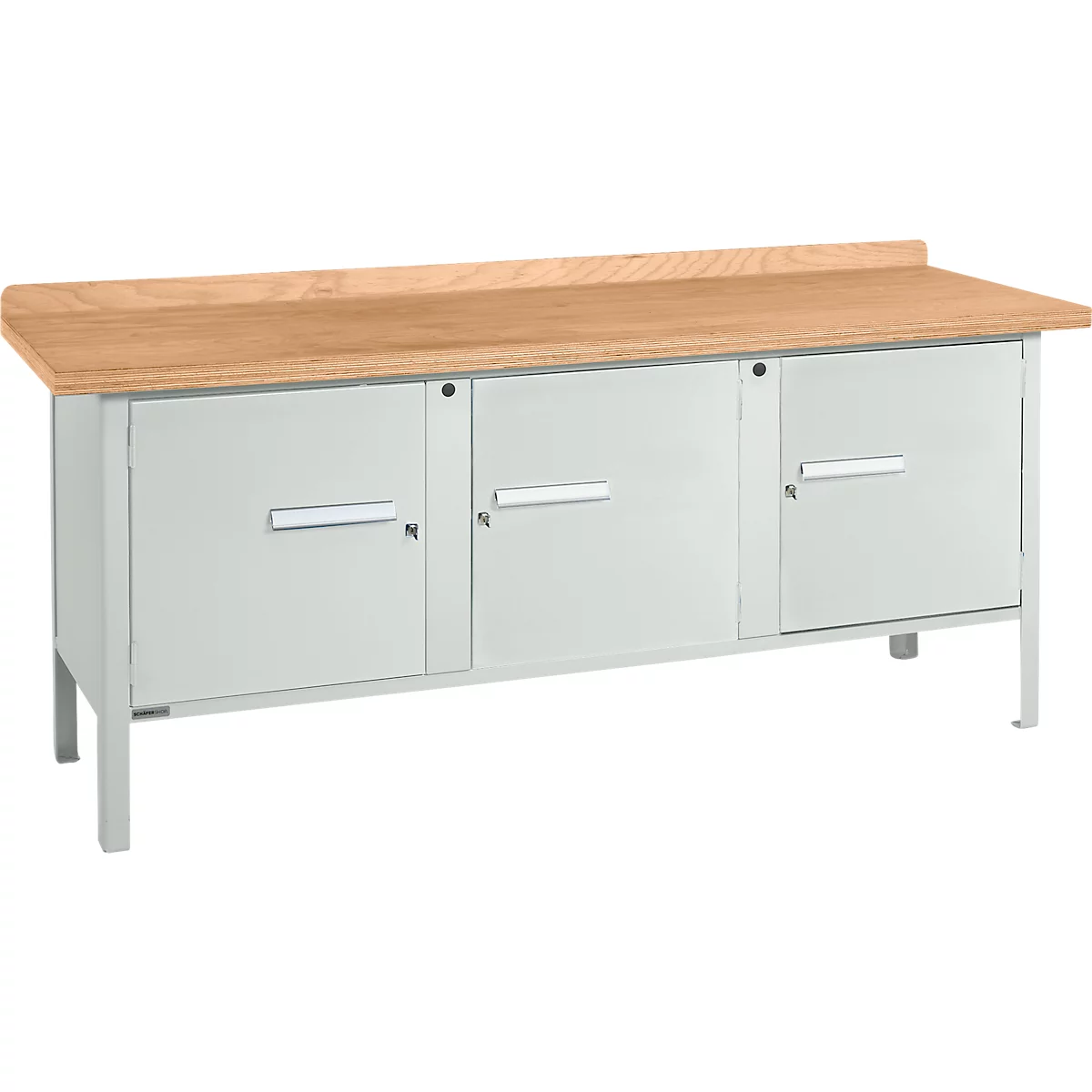 Établi à caisson Schäfer Shop Select PW 200-3, plateau en hêtre multiplex, jusqu'à 750 kg, L 2000 x P 700 x H 840 mm, gris clair