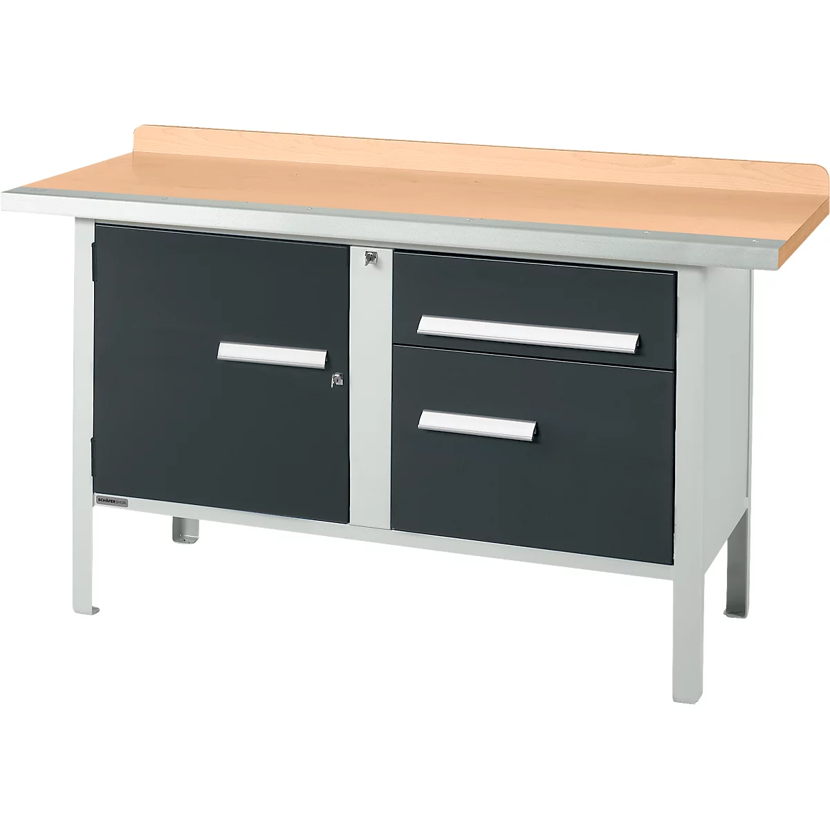 Etabli à caisson Schäfer Shop Select PWi 150-3, plateau en hêtre multiplex, avec chant en acier, jusqu'à 750 kg, L 1500 x P 700 x H 840 mm, anthracite