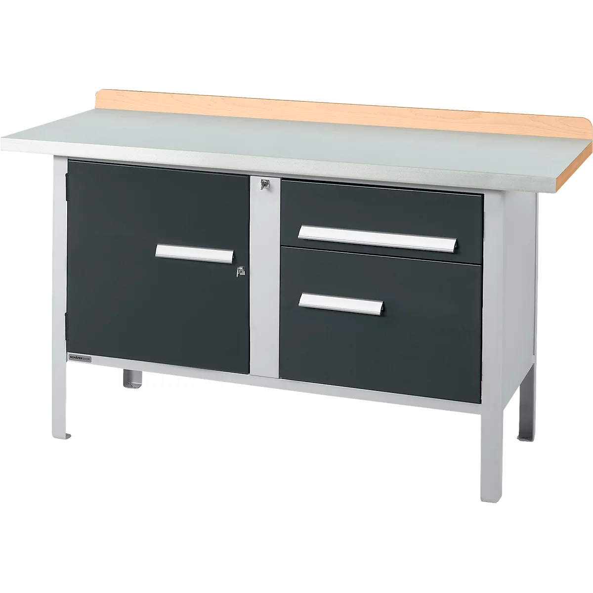 Etabli à caisson Schäfer Shop Select PWi 150-3, plateau en hêtre multiplex, avec couvercle en acier, jusqu'à 750 kg, L 1500 x P 700 x H 840 mm, anthracite