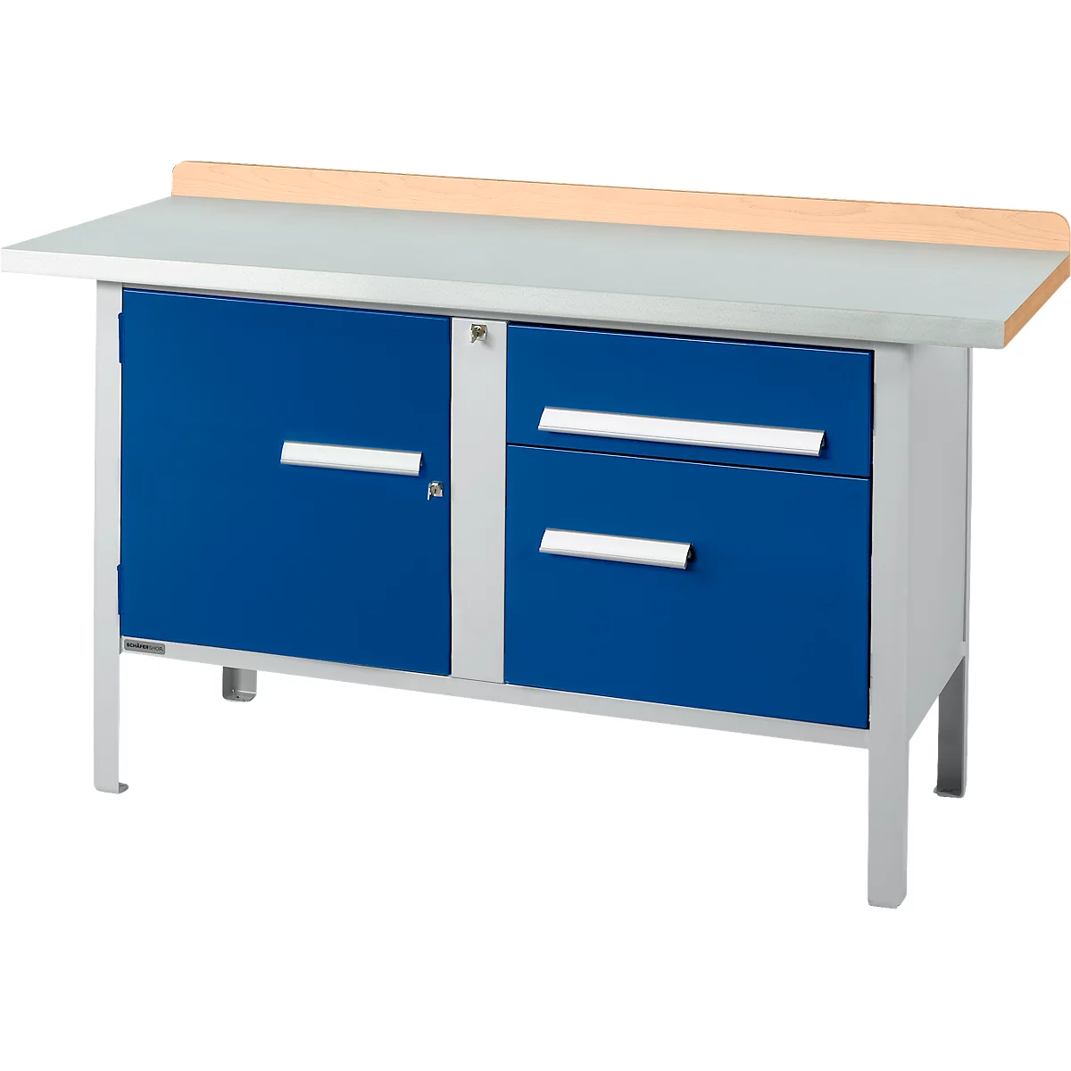 Etabli à caisson Schäfer Shop Select PWi 150-3, plateau en hêtre multiplex, avec couvercle en acier, jusqu'à 750 kg, L 1500 x P 700 x H 840 mm, bleu gentiane