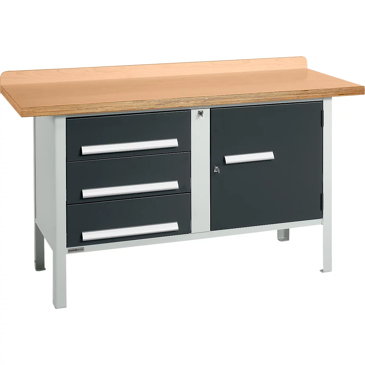 Établi à caisson Schäfer Shop Select PWi 150-4, plateau en hêtre multiplex, jusqu'à 750 kg, L 1500 x P 700 x H 840 mm, anthracite