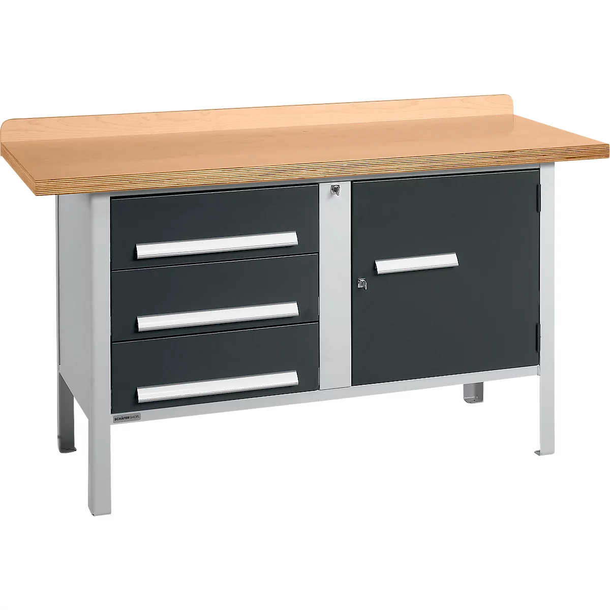 Établi à caisson Schäfer Shop Select PWi 150-4, plateau en hêtre multiplex, jusqu'à 750 kg, L 1500 x P 700 x H 840 mm, anthracite