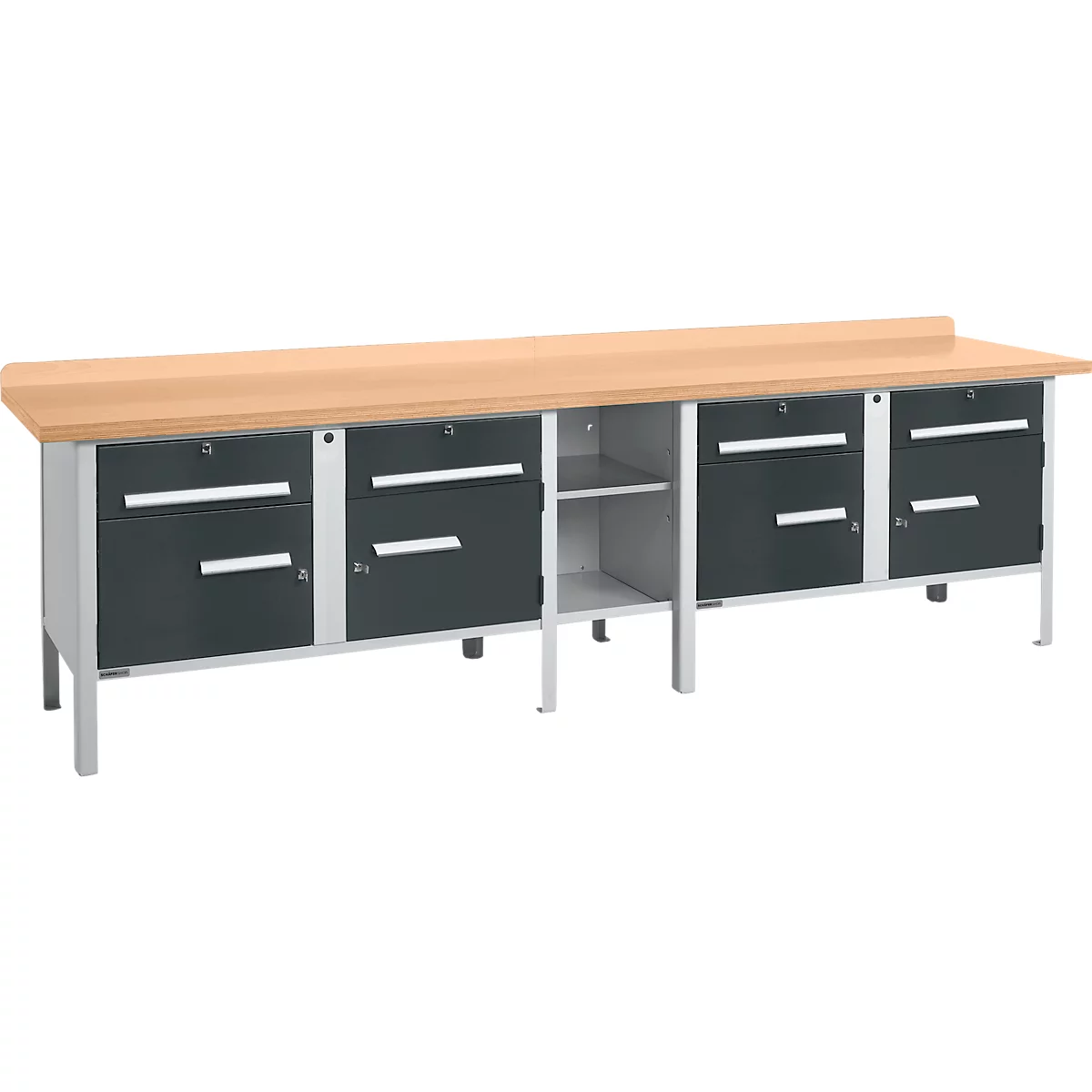 Établi à caisson Schäfer Shop Select PWi 300-0, plateau en hêtre multiplex, jusqu'à 750 kg, L 3000 x P 700 x H 840 mm, anthracite