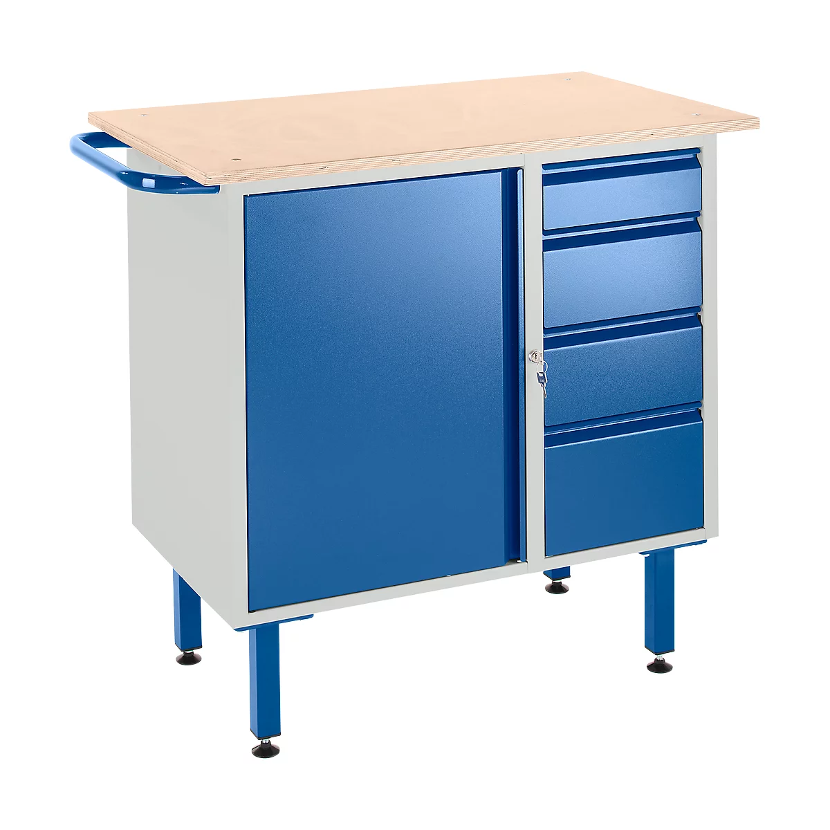 Établi avec armoire, 4 tiroirs et pieds ajustables
