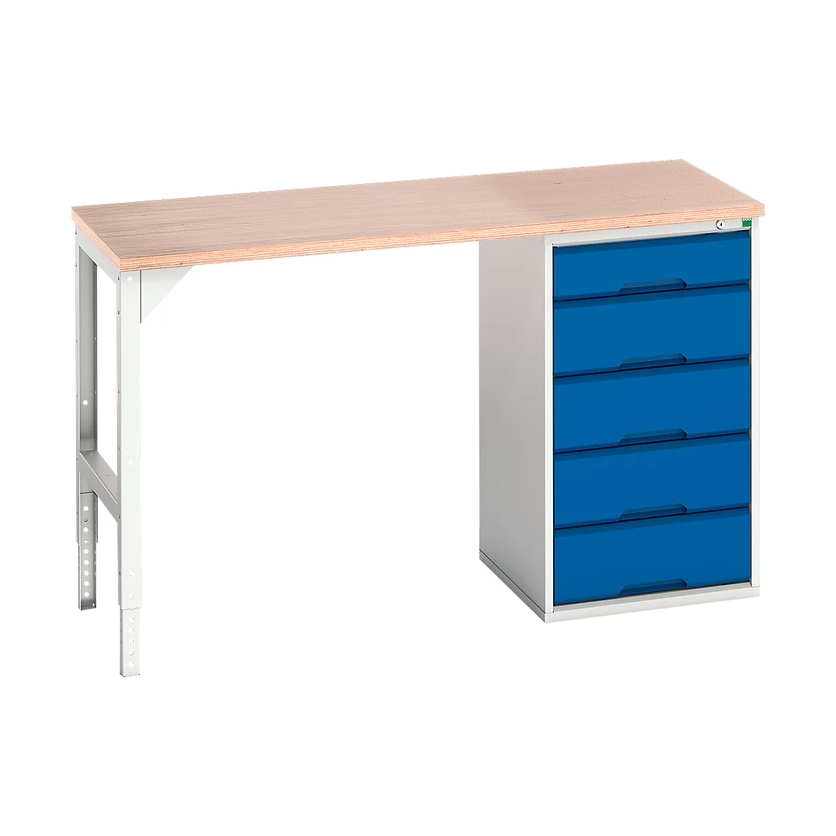 Etabli Bott verso, jusqu'à 600 kg, 5 tiroirs, L 1500 x P 600 x H 930 mm, hêtre multiplex, acier, gris