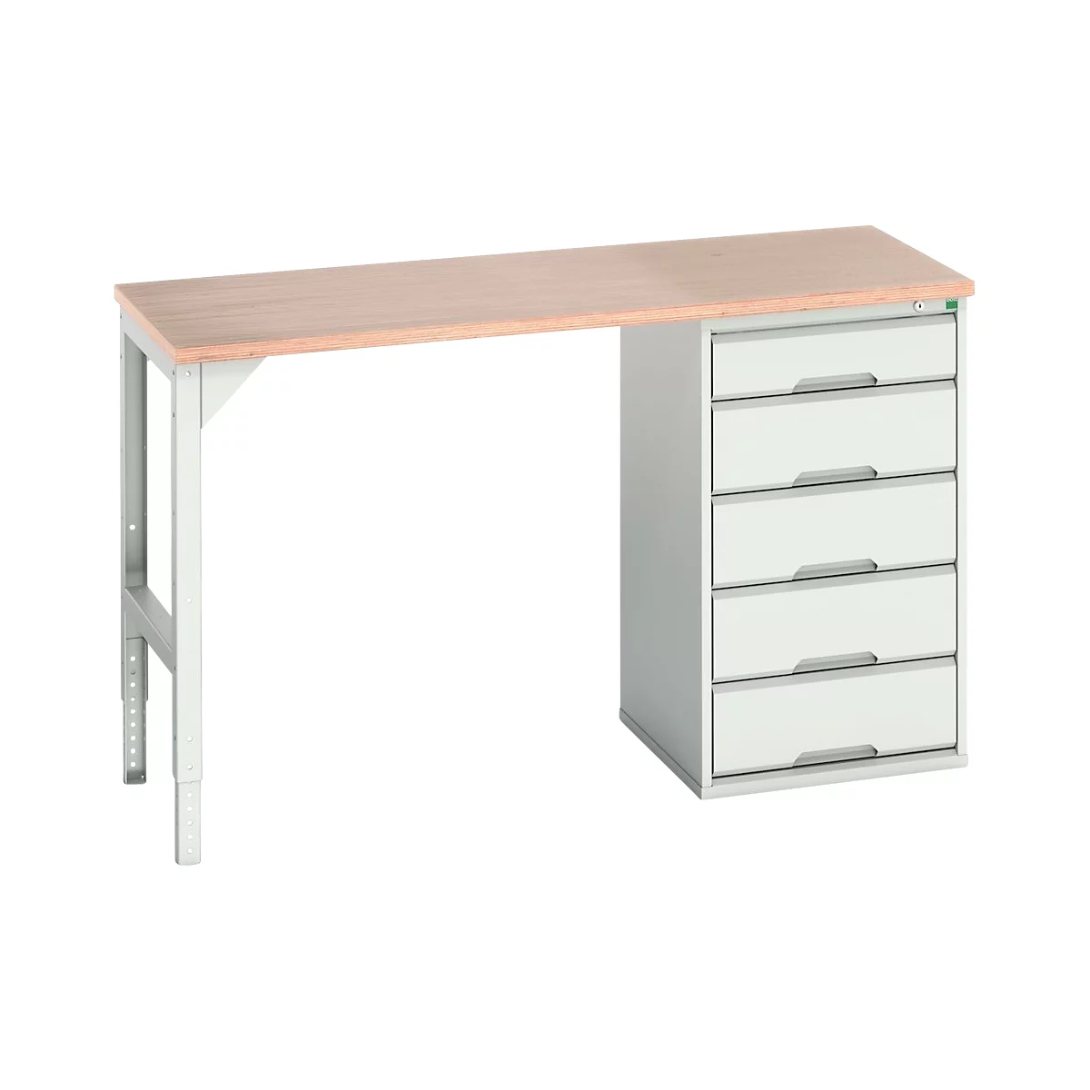 Établi Bott verso, plateau en multiplex, 5 tiroirs, L 1500 x P 600 x H 930 mm, gris clair
