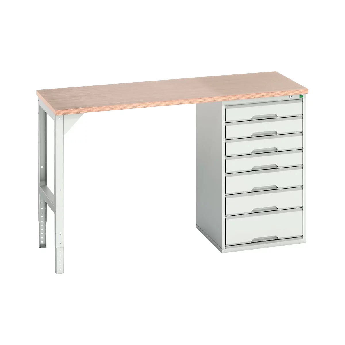 Établi Bott verso, plateau en multiplex, 7 tiroirs, L 1500 x P 600 x H 930 mm, gris clair