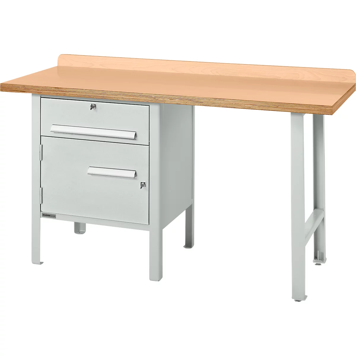Etabli combiné Schäfer Shop Select PWi 150-2, plateau en hêtre multiplex, jusqu'à 750 kg, L 1500 x P 700 x H 840 mm, gris clair