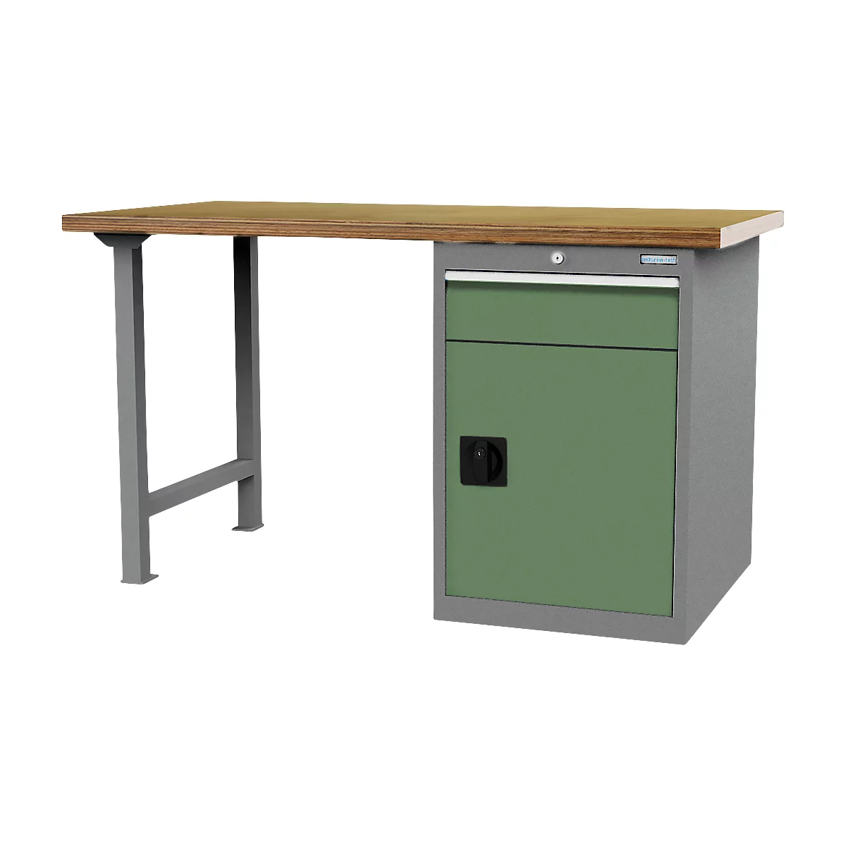 Etabli en ligne Bedrunka+Hirth, plateau de travail en multiplex hêtre, 1 tiroir &amp; 1 porte battante, verrouillable, jusqu'à 1000 kg, L 2000 x P 750 x H 859 mm