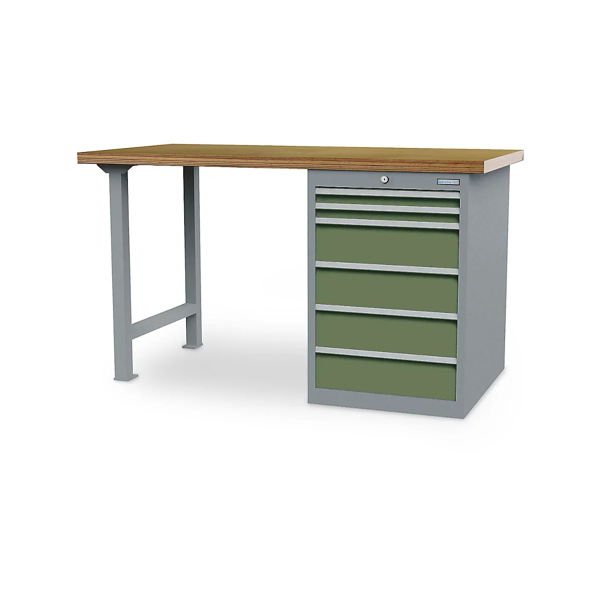 Etabli en ligne Bedrunka+Hirth, plateau de travail en multiplex hêtre, 6 tiroirs, verrouillables, jusqu'à 1000 kg, L 2000 x P 750 x H 859 mm